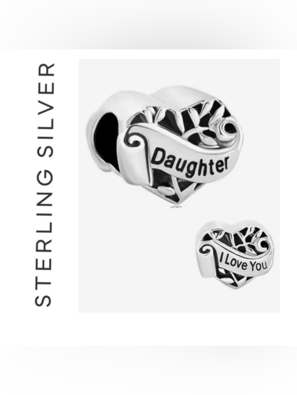 🌟 S925 Sterling Silver Daughter Heart I Love You Charm
